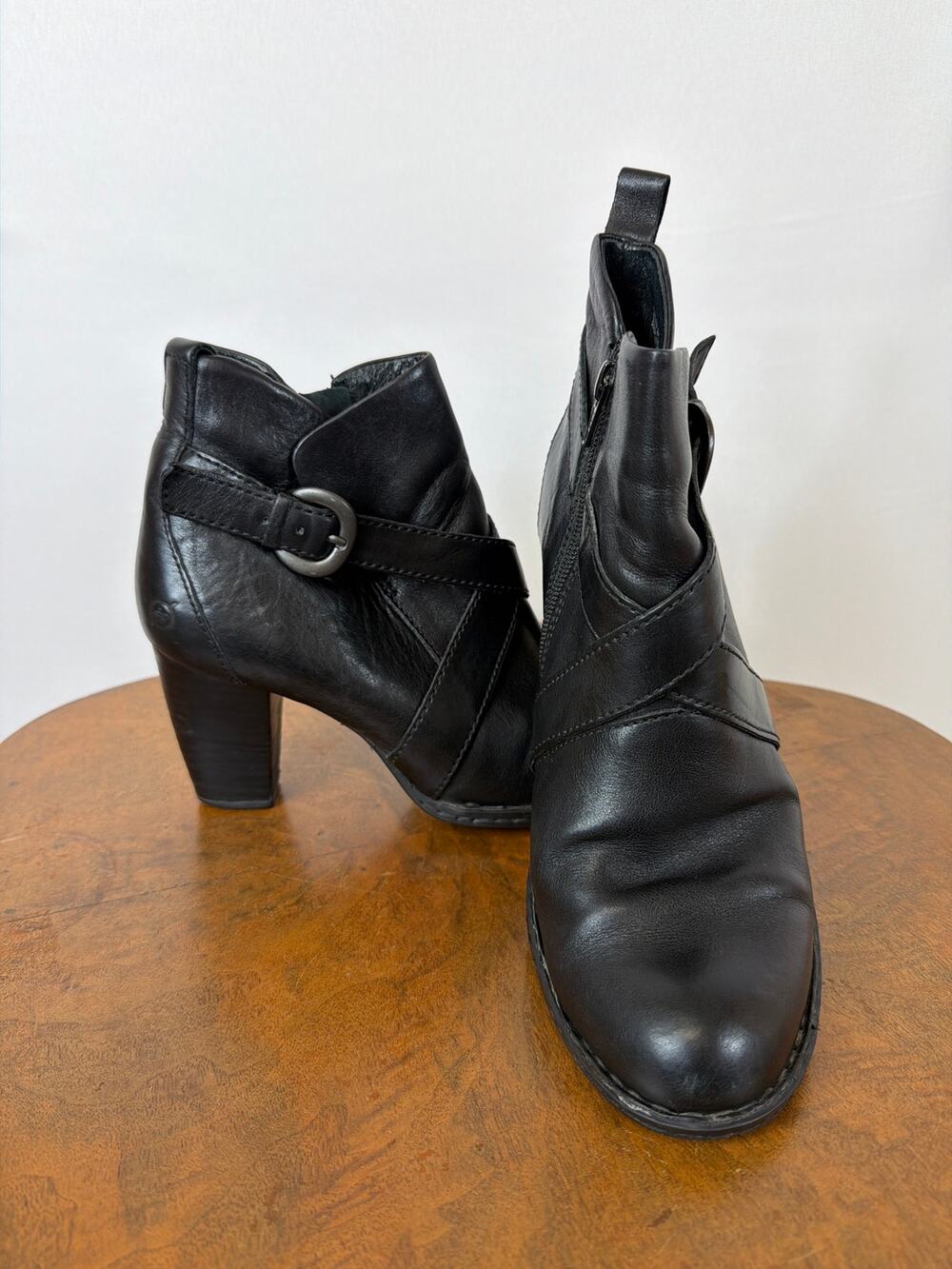 Born Black Leather Strap Bootie High Heels Size 8.5 3in Booties